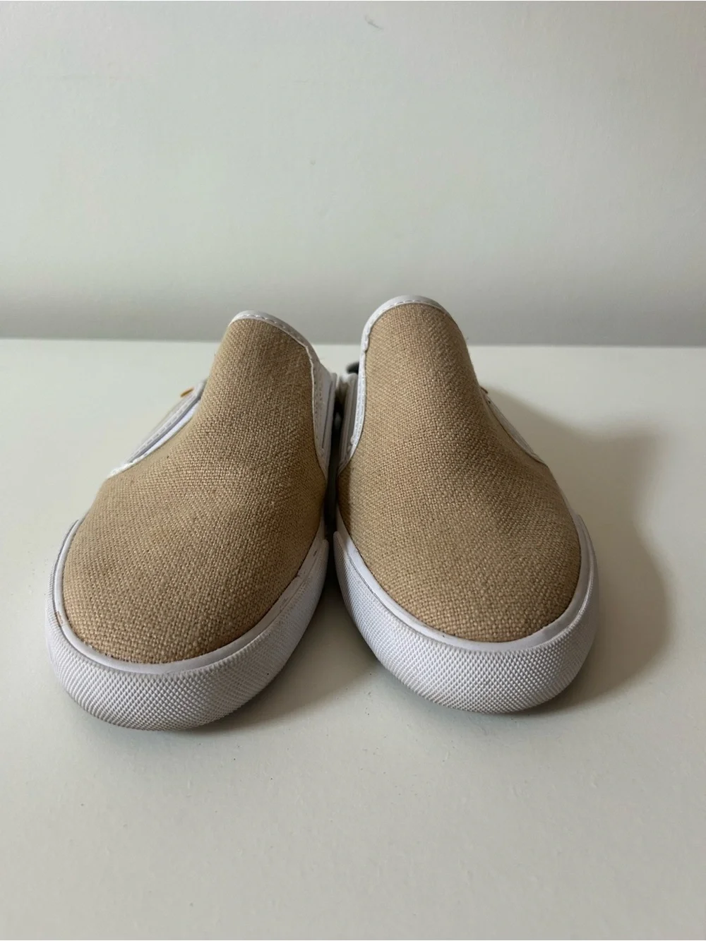 Tommy Hilfiger Tan Canvas Slip-On Mule with White Trim